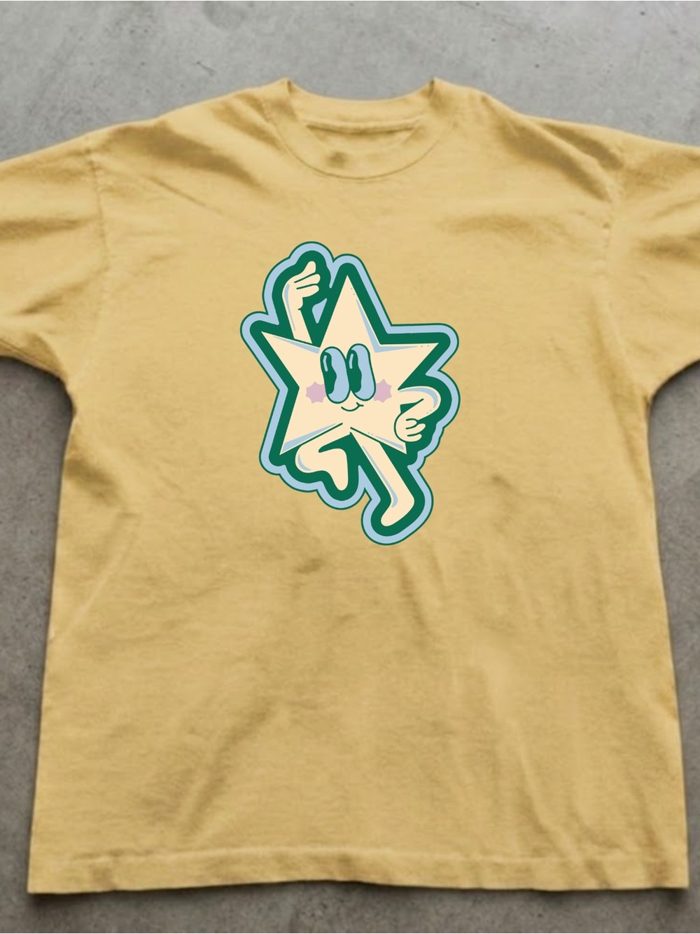Yellow Dancing Star Graphic Tee Cartoon Mascot Heavy Gildan Shirt